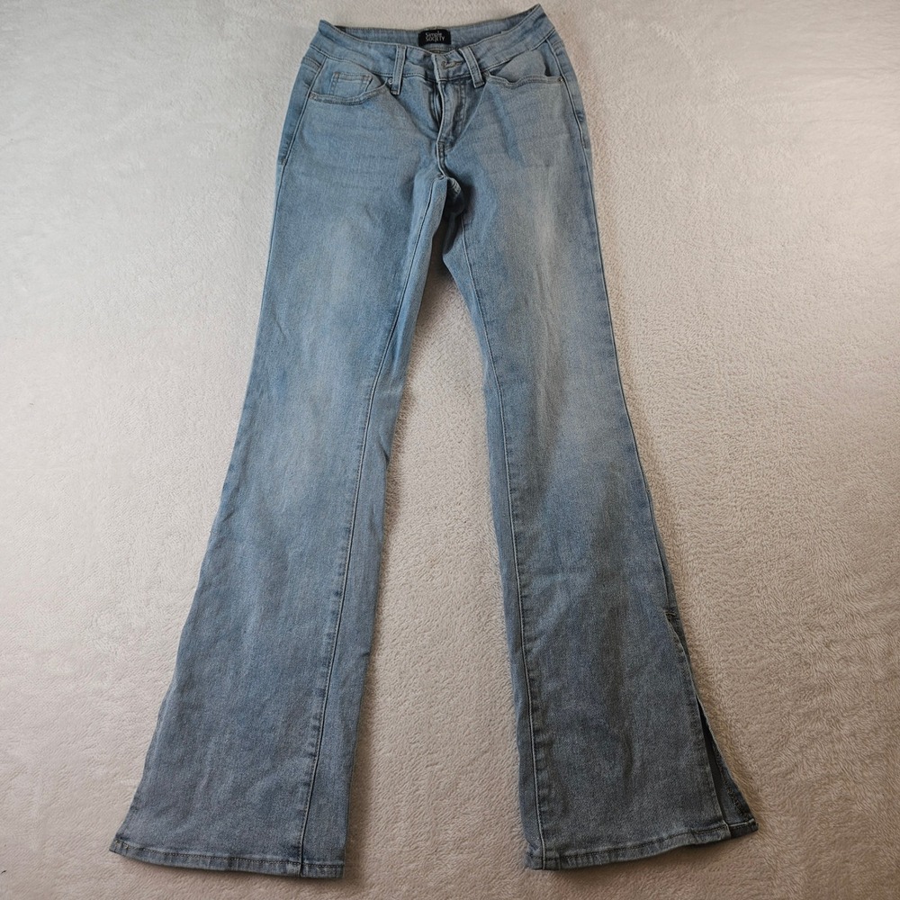 Simple Society Women Light Wash Side Slit Flare Jeans Size 00/23 RN155481